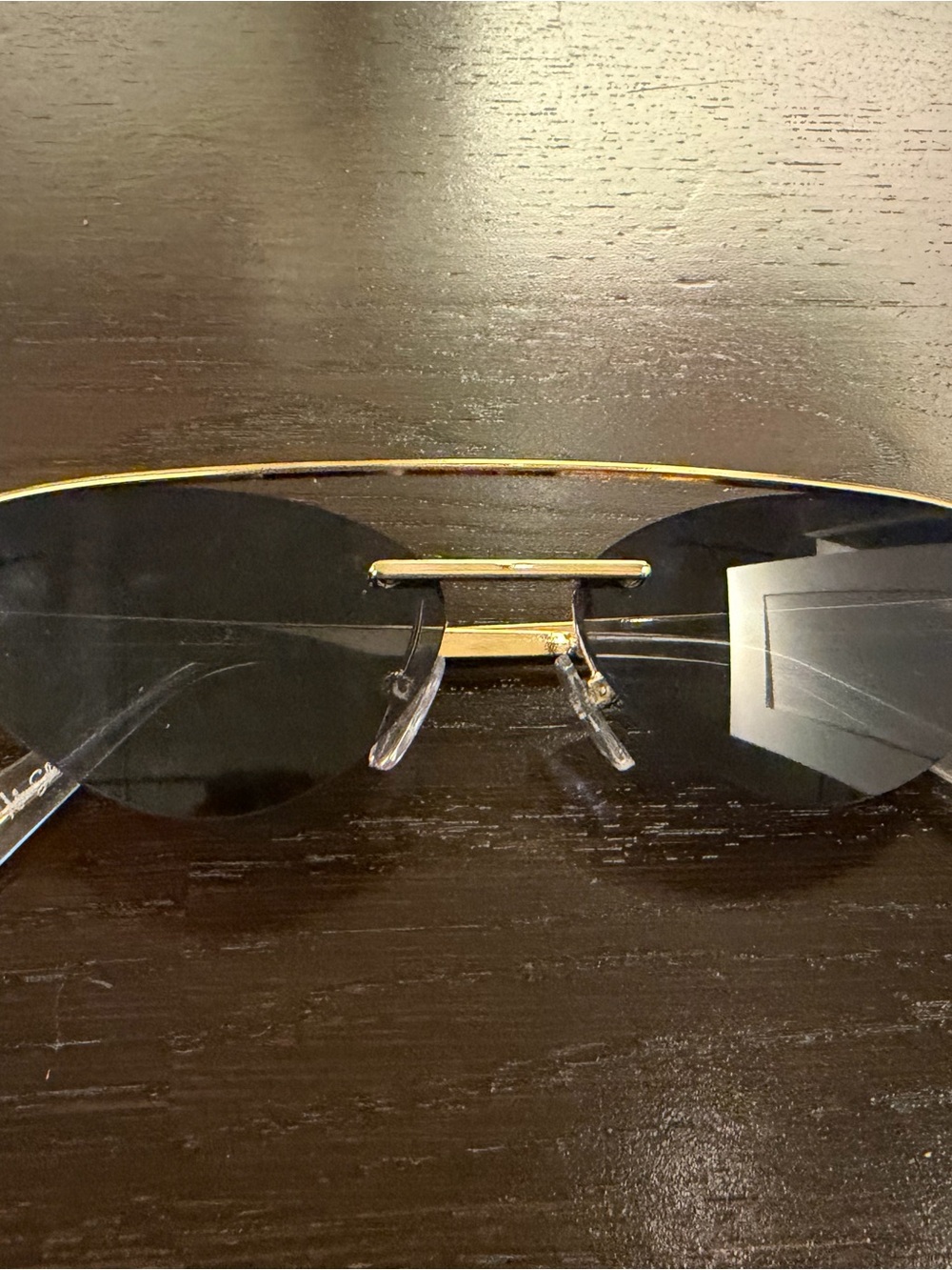 Le Specs Gold Frame Black Lens Rimless Sunglasses